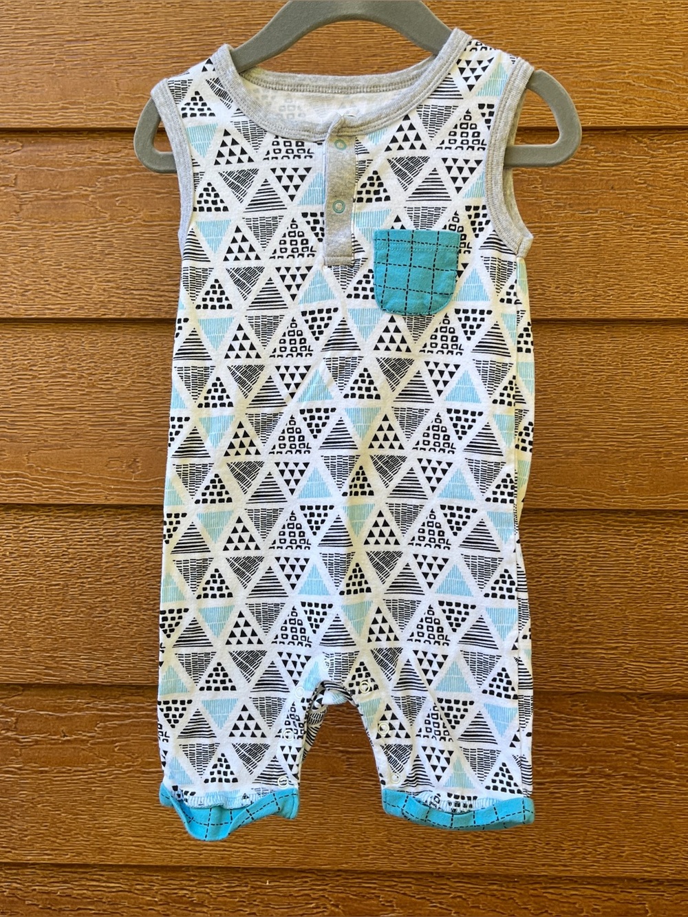 Lamaze Organic Cotton Geometric Sleeveless Unisex Baby Romper 24M Blue White